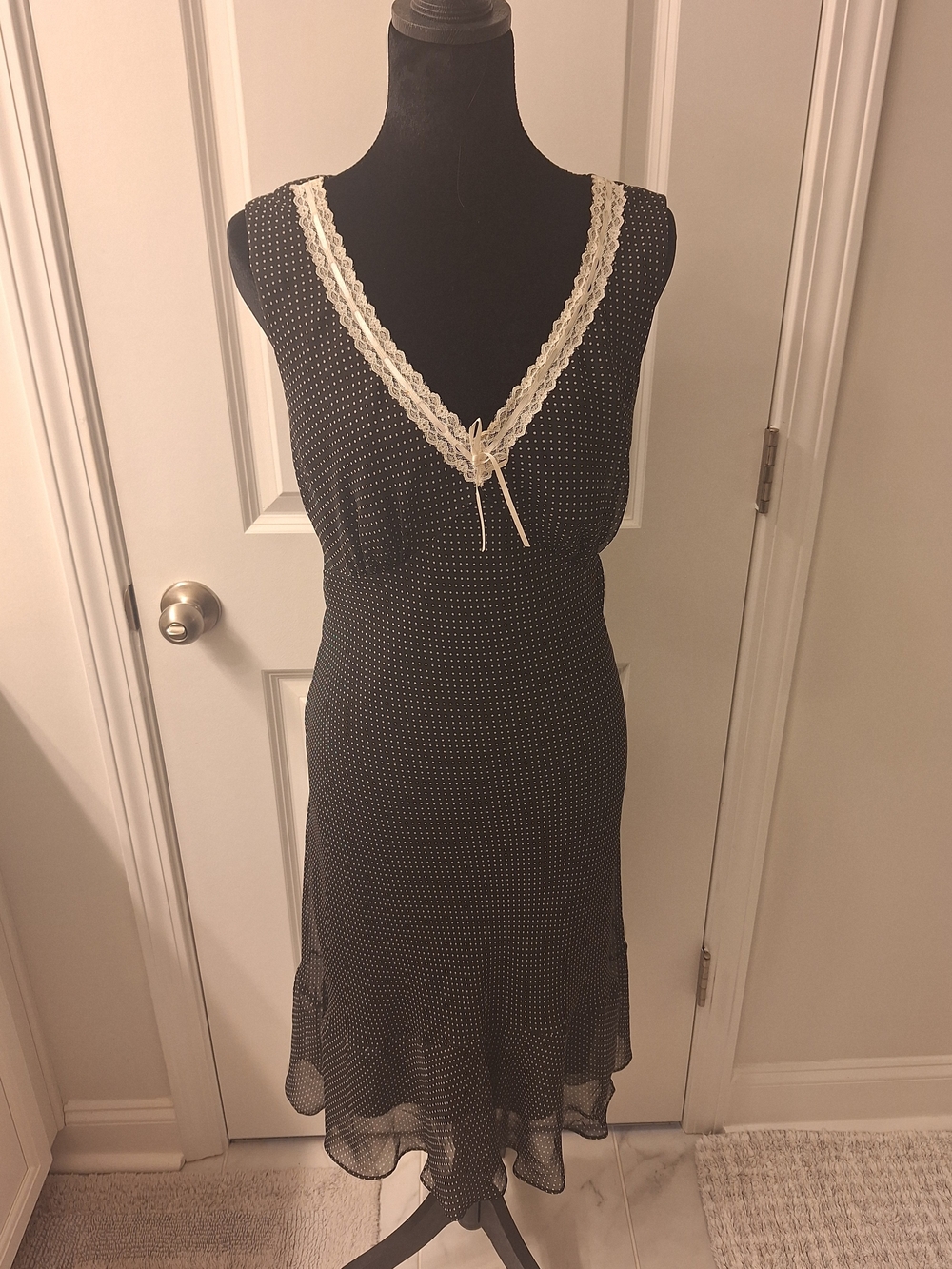 Black & Ivory Polka Dot Dress with Lace Trim